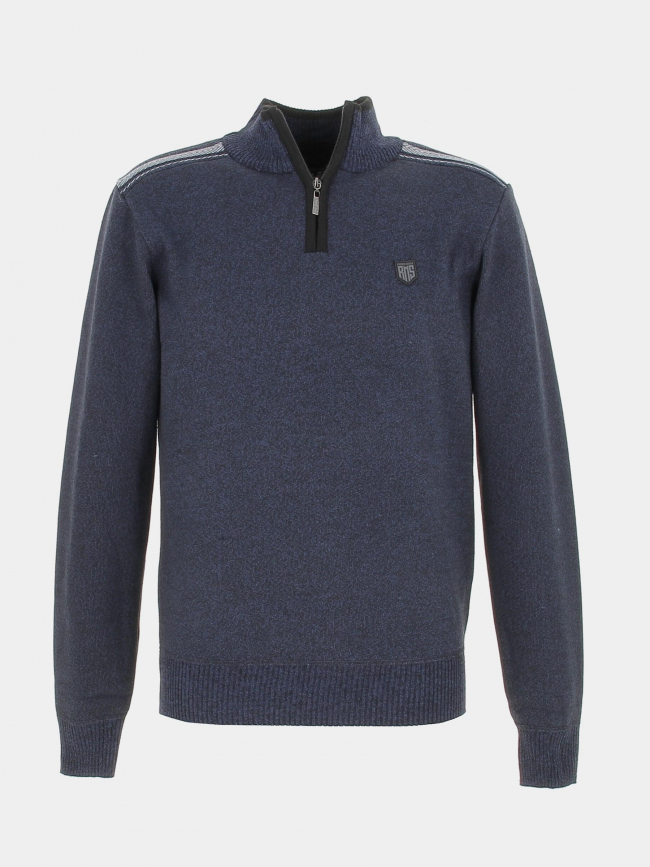 Pull col montant 1/4 zip chiné bleu marine homme - RMS 26