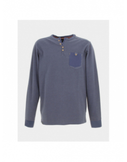 T-shirt manches longues à boutons bleu homme - RMS 26