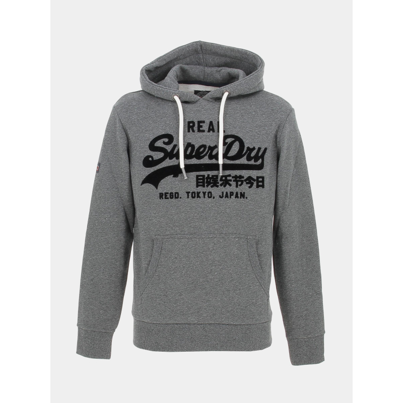 Sweat à capuche tonal logo gris anthracite homme - Superdry