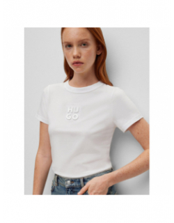 T-shirt uni embossé blanc femme - Hugo
