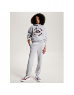 Sweat à capuche varsity flock gris chiné femme - Tommy Hilfiger