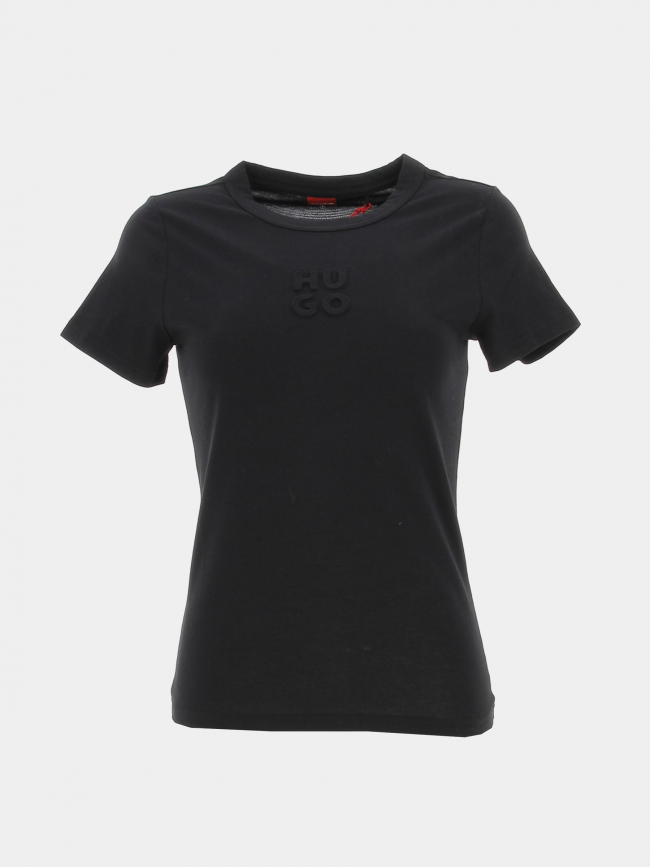 T-shirt uni embossé noir femme - Hugo
