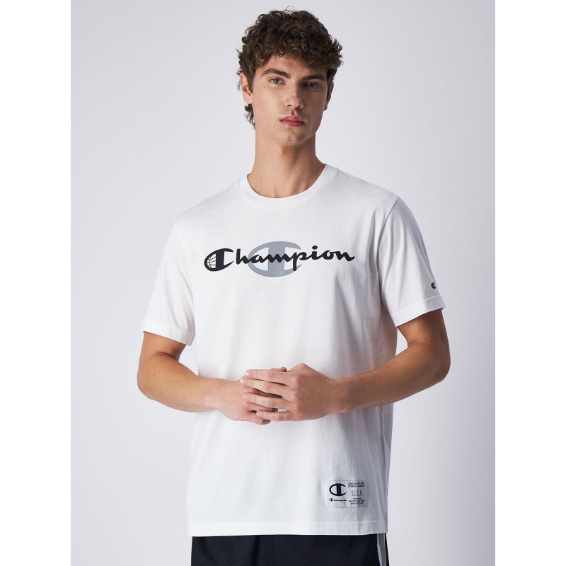 T-shirt crewneck logo gris blanc homme - Champion