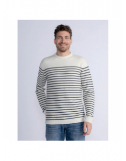Pull rayé col rond blanc homme - Petrol Industries