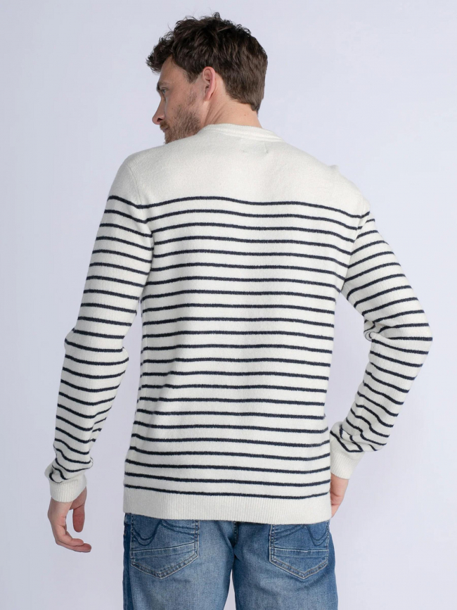 Pull rayé col rond blanc homme - Petrol Industries