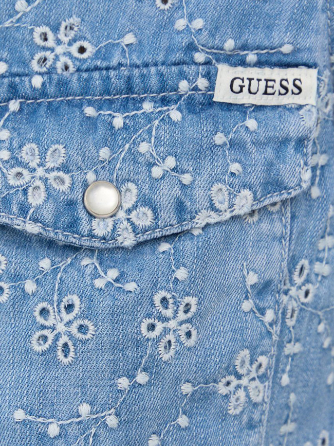 Chemisier jean floral noeud bleu femme - Guess
