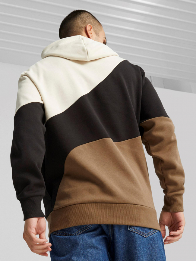 Sweat à capuche colorblock cat beige marron homme - Puma