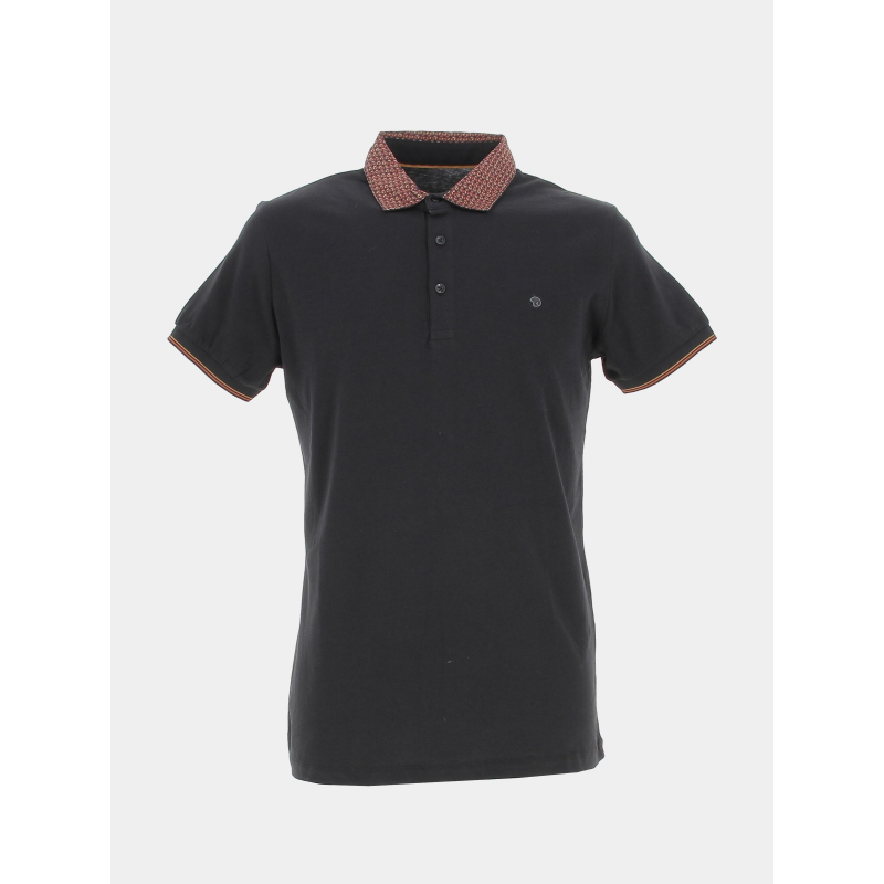 Polo uni col à motifs noir homme - Benson & Cherry