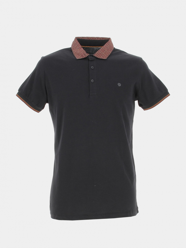 Polo uni col à motifs noir homme - Benson & Cherry