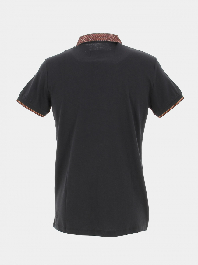 Polo uni col à motifs noir homme - Benson & Cherry