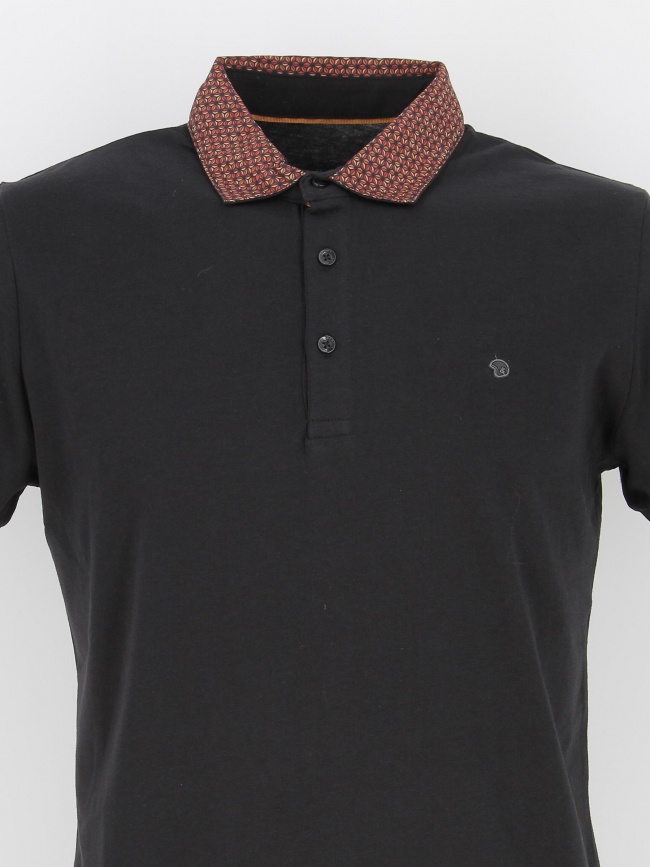 Polo uni col à motifs noir homme - Benson & Cherry