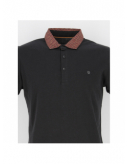 Polo uni col à motifs noir homme - Benson & Cherry