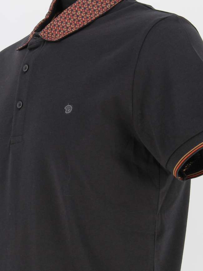Polo uni col à motifs noir homme - Benson & Cherry