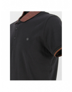 Polo uni col à motifs noir homme - Benson & Cherry