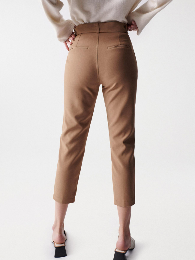 Pantalon chino cropped slim taille haute marron femme - Salsa