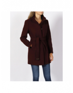 Manteau en laine à ceinture bordeaux femme - Salsa