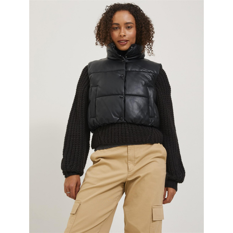 Doudoune sans manche crop simili-cuir breezy noir femme - Jjxx