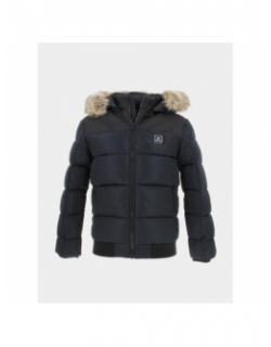 Doudoune capuche fausse fourrure emiro noir garçon - Kaporal