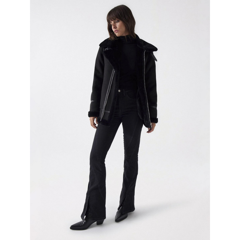 Veste biker fausse fourrure noir femme Salsa wimod