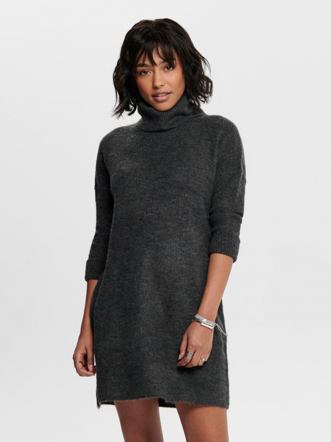Robe pull col roulé jana gris anthracite femme - Only