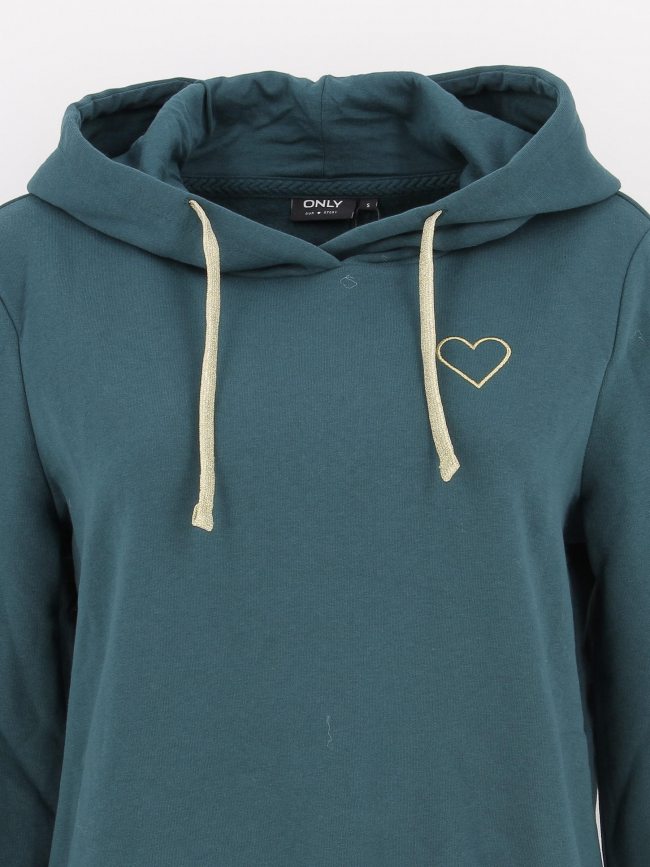 Sweat à capuche noomi logo coeur doré vert femme - Only