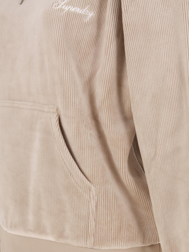 Sweat à capuche en velours boxy beige femme - Superdry