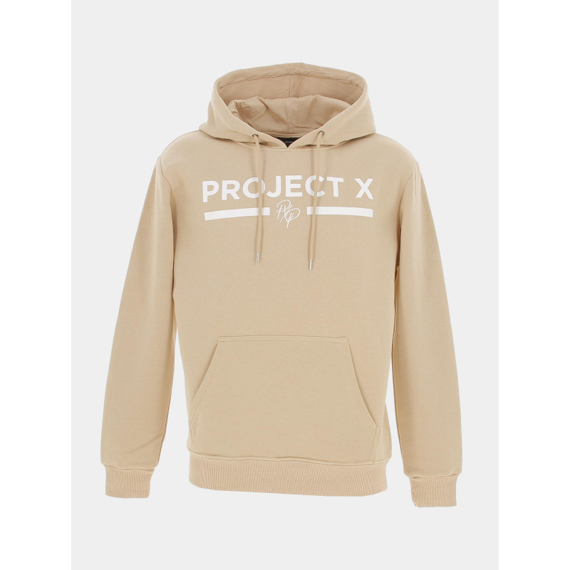 Sweat à capuche logo uni beige homme - Project X Paris
