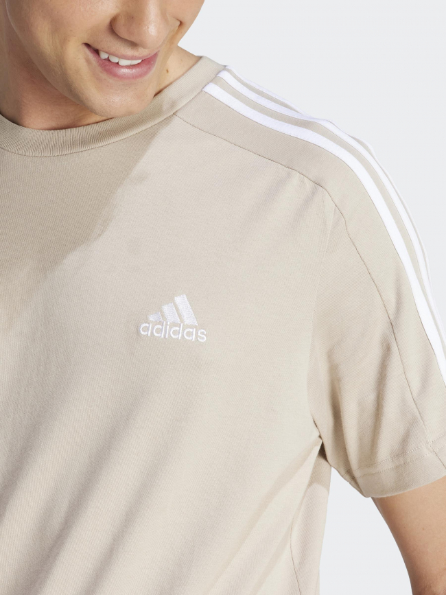 T-shirt  uni 3 bandes beige homme - Adidas