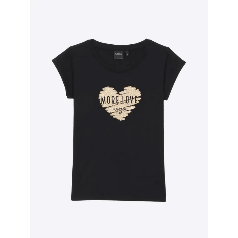 T-shirt love coeur doré noir fille - Kaporal