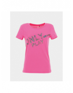 T-shirt logo hive life play rose femme - Only