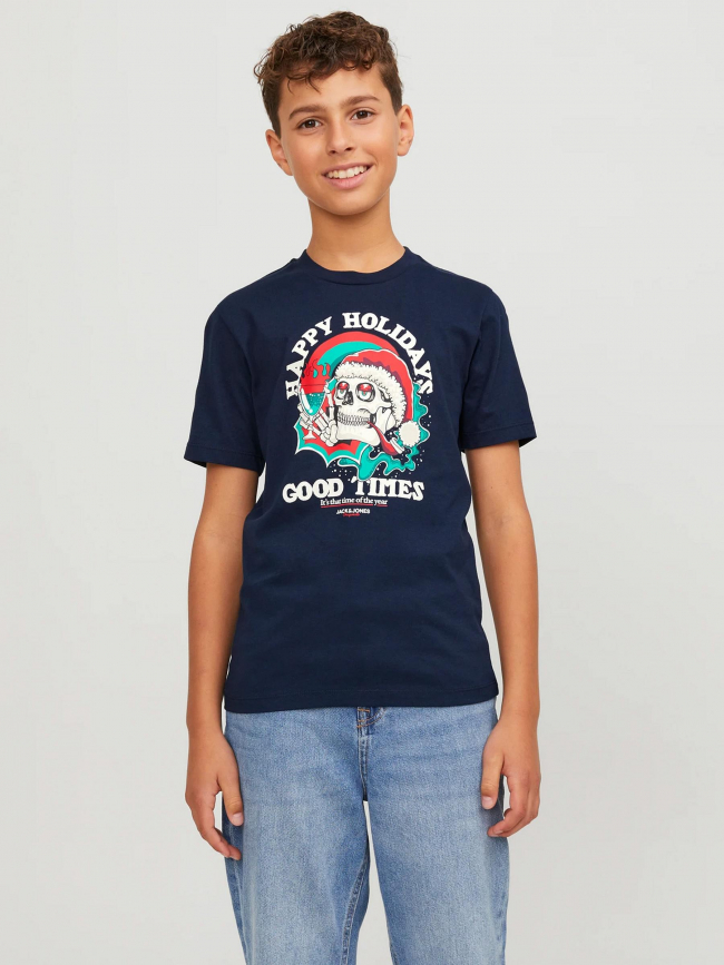 T-shirt christmas skull bleu marine garçon - Jack & Jones
