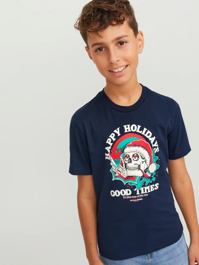 T-shirt christmas skull bleu marine garçon - Jack & Jones