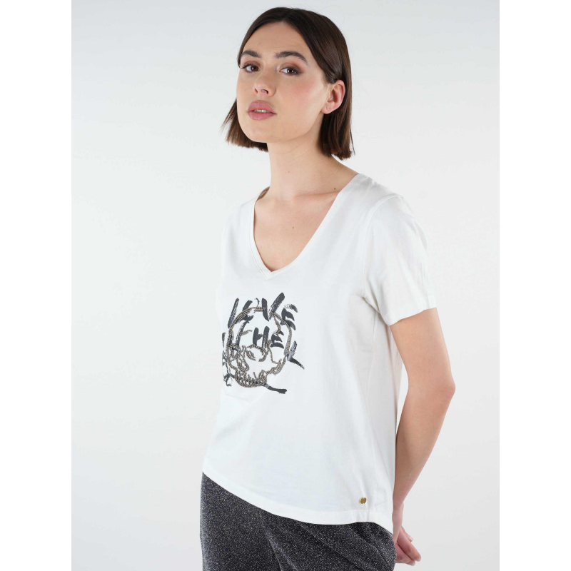 T-shirt col v hellas blanc femme - Deeluxe