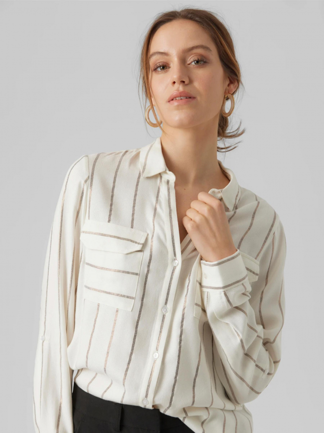 Chemise à rayures pailletées coris blanc femme - Vero Moda