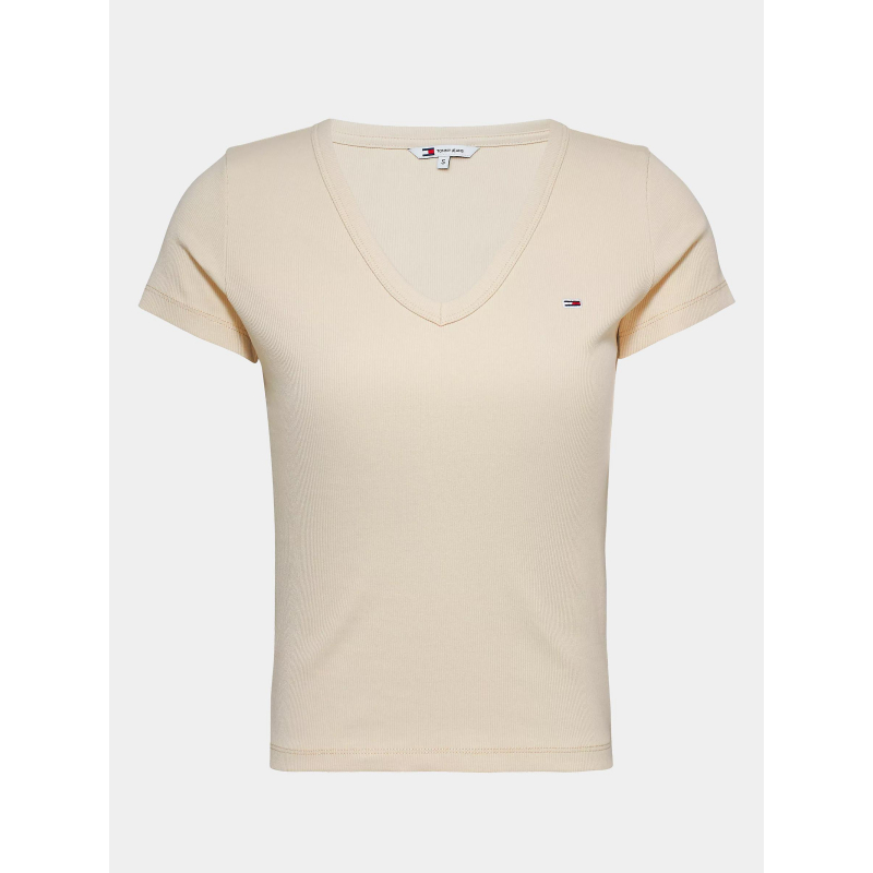 T-shirt col v slim essential beige femme - Tommy Jeans