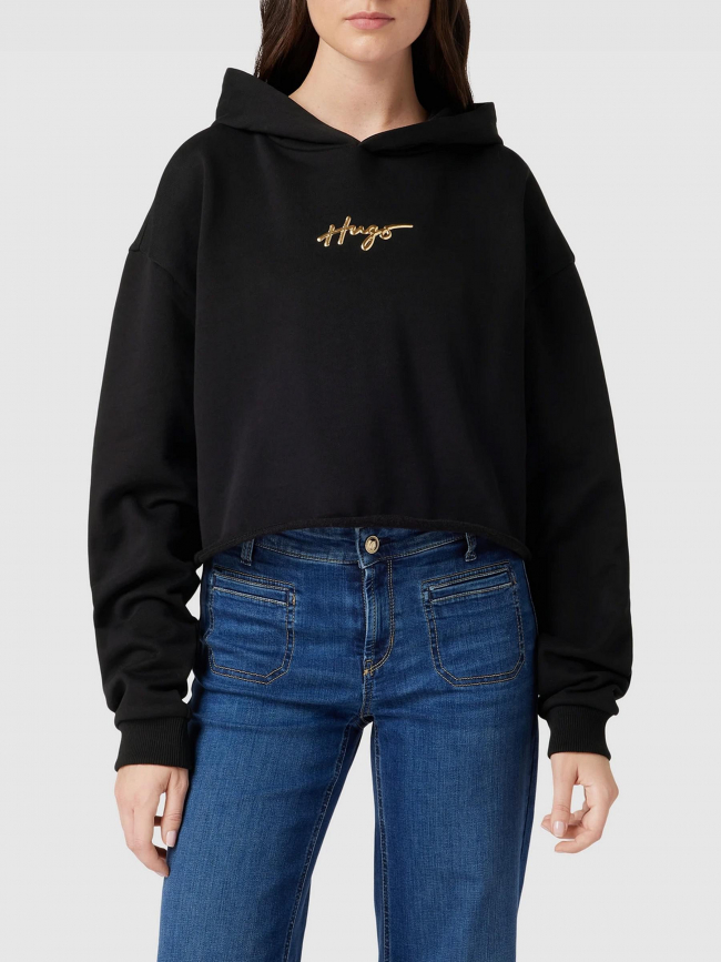 Sweat à capuche crop dephana noir femme - Hugo