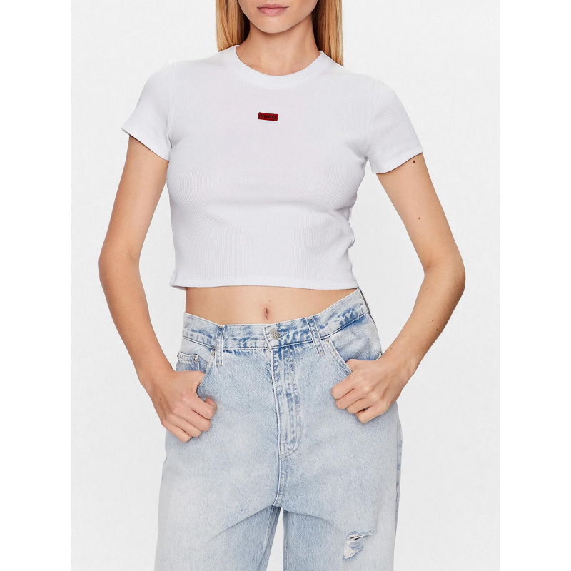 T-shirt crop côtelé deluisa blanc femme - Hugo