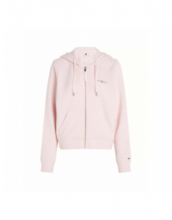 Sweat zippé à capuche court logo rose femme - Tommy Hilfiger