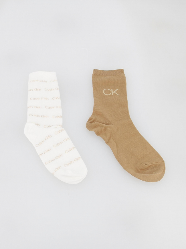 Coffret 3 paires de chaussettes blanc camel femme - Calvin Klein