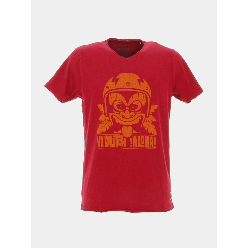T-shirt col v imprimés orange rouge homme - Von Dutch