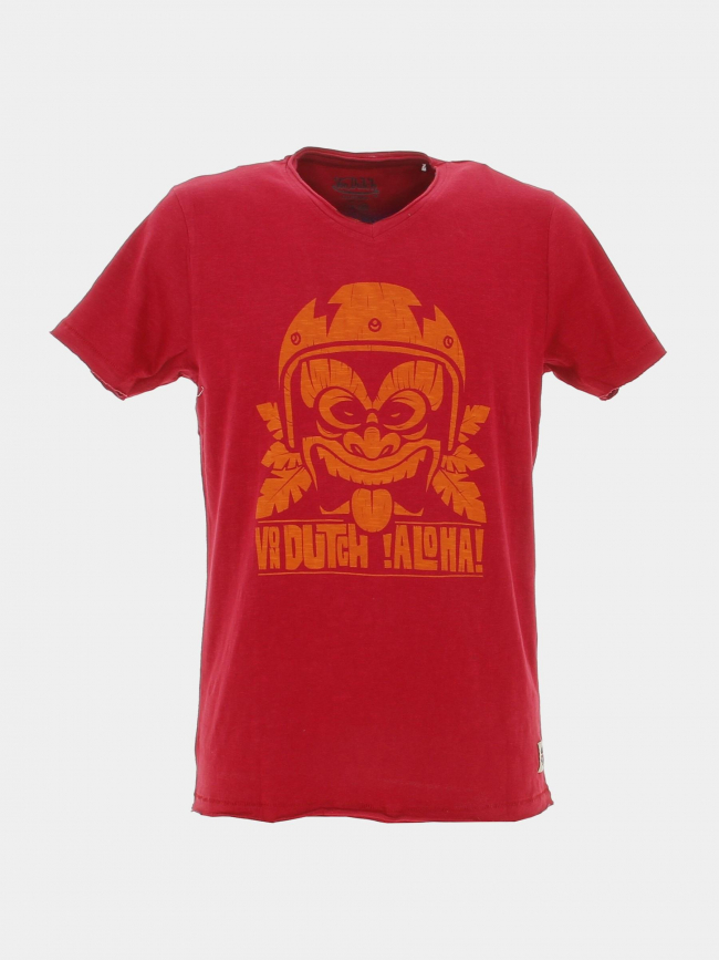 T-shirt col v imprimés orange rouge homme - Von Dutch