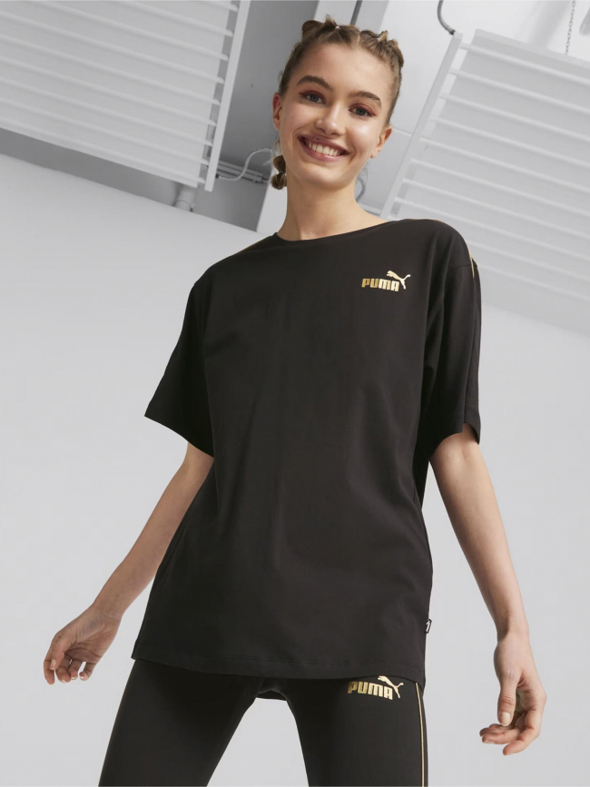 T-shirt minimal logo gold noir femme - Puma