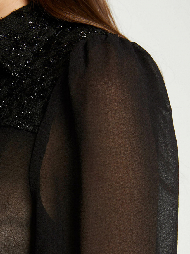 Chemise fluide bi-matière tweed noir femme - Morgan