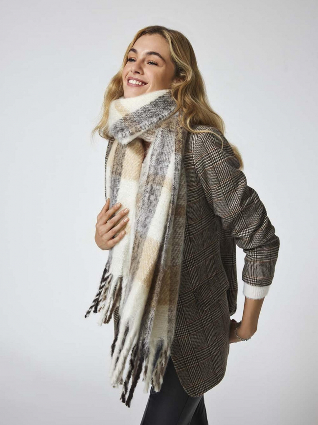 Écharpe à carreaux winie beige blanc marron femme - Only