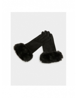 Gants fausse fourrure strass noir femme - Morgan