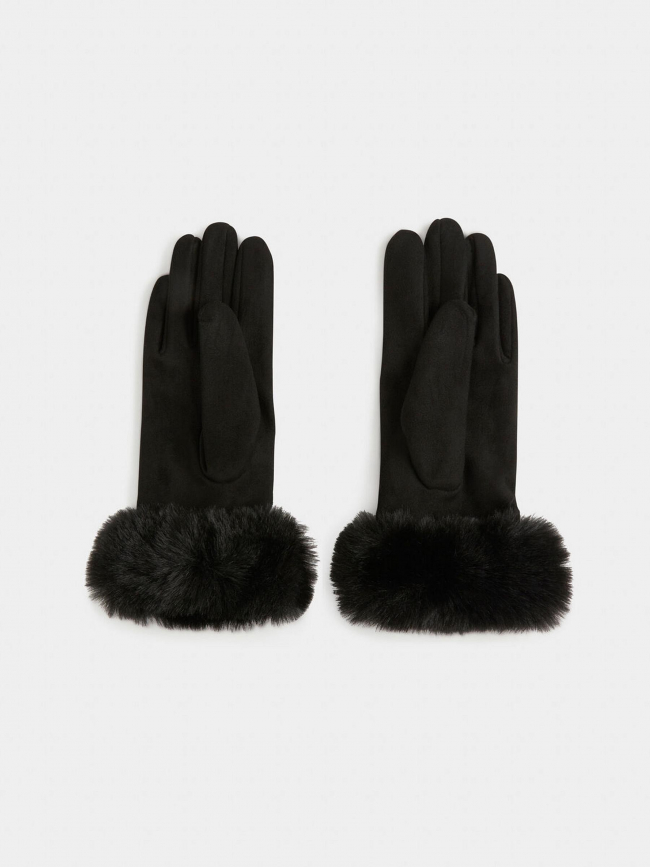Gants fausse fourrure strass noir femme - Morgan