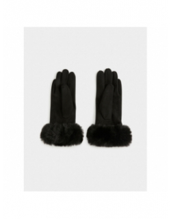Gants fausse fourrure strass noir femme - Morgan
