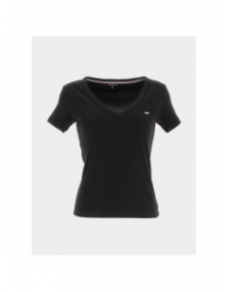 T-shirt slim col v côtelé essential noir femme - Tommy Jeans