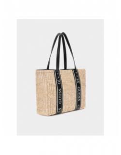 Sac cabas en raphia xandra noir beige femme - Guess