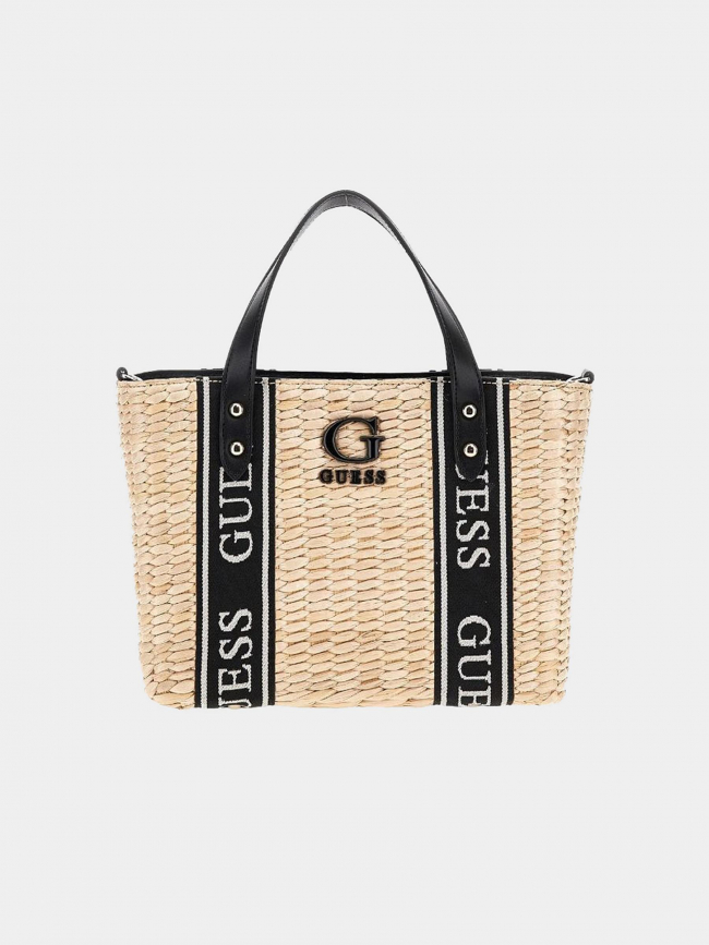 Sac cabas en raphia xandra noir beige femme - Guess
